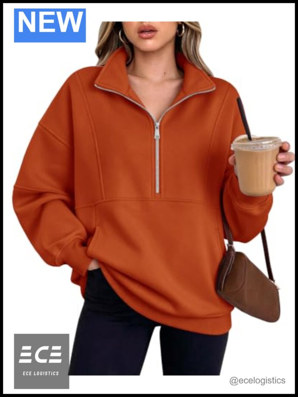 Oversized Quarter Zip Pullover Fleece Sweatshirt with Thumbholes